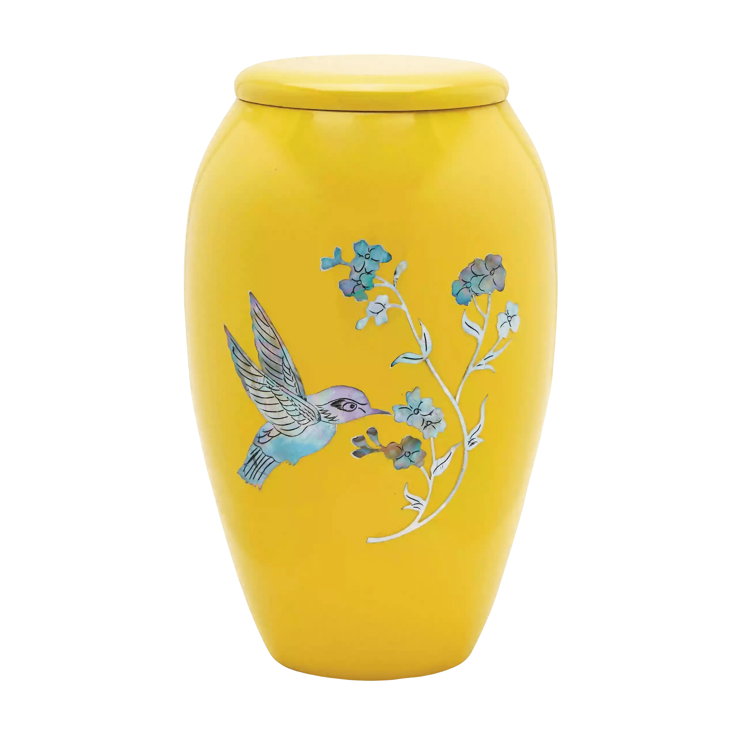 Aluminum Cremation Urn Adult Yellow Hummingbird Designer Urn for