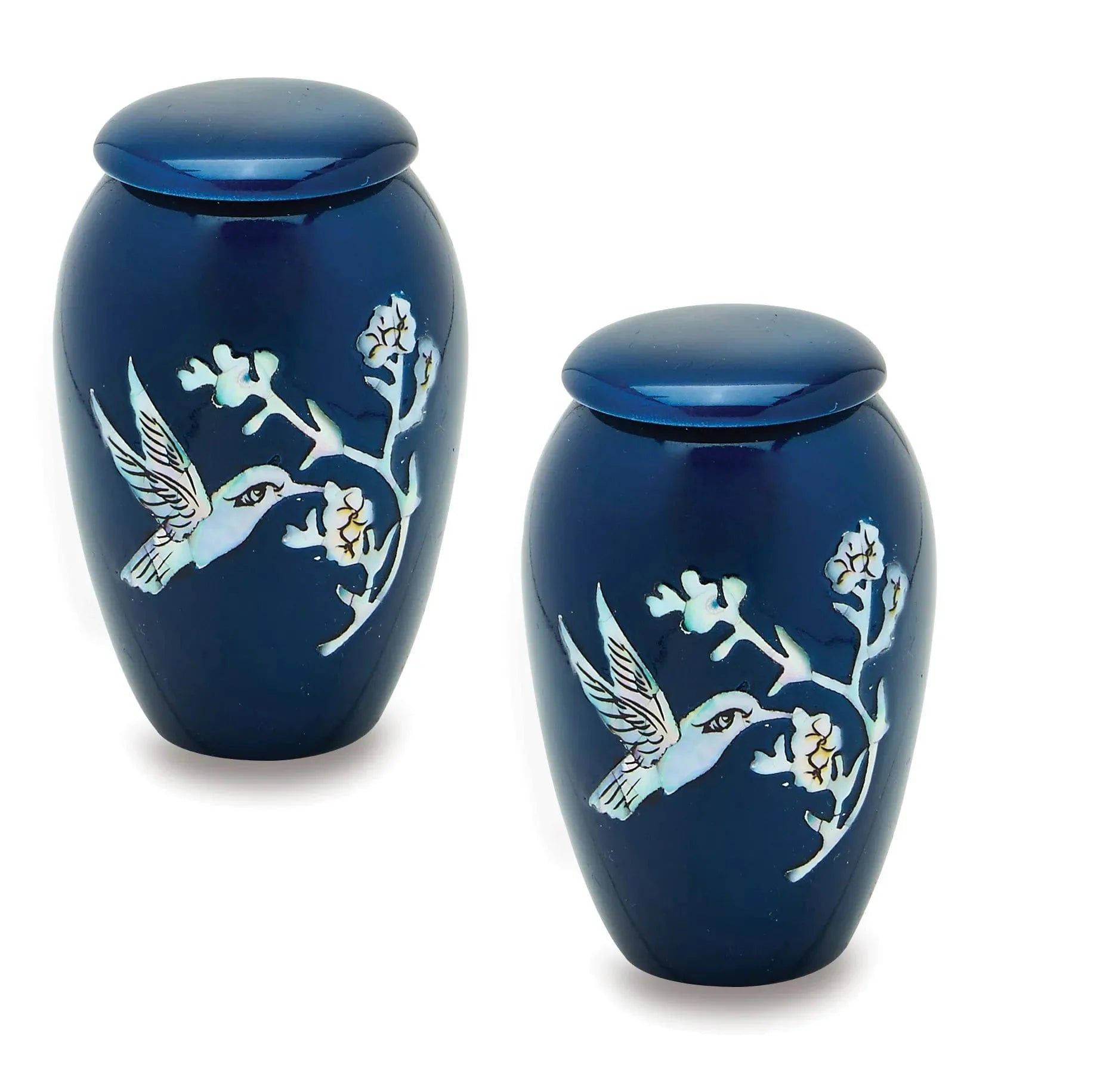 Keepsake Urn Set of 2 Blue Hummingbird Designer Keepsake Urn for Human