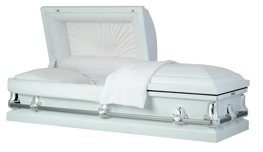 Orion Series | White and Silver Steel Casket with White Interior