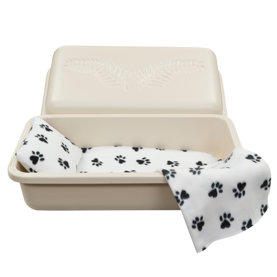 Standard Pet Casket | Almond with Black Paw Print