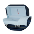 Load image into Gallery viewer, Veteran | Dark Blue Steel Casket with Light Blue Interior and Flag at Rest Head Panel
