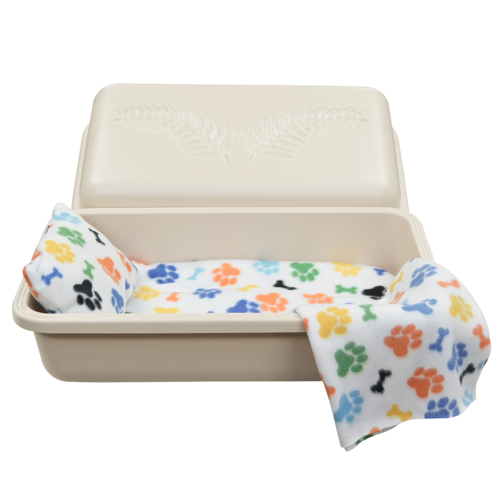 Standard Pet Casket | Almond With Rainbow Paw