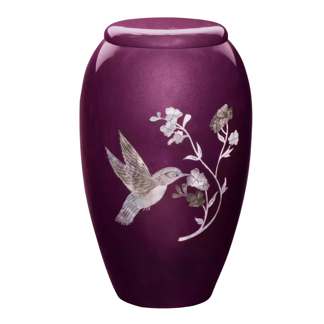 Designer Urn - Burgundy Hummingbird