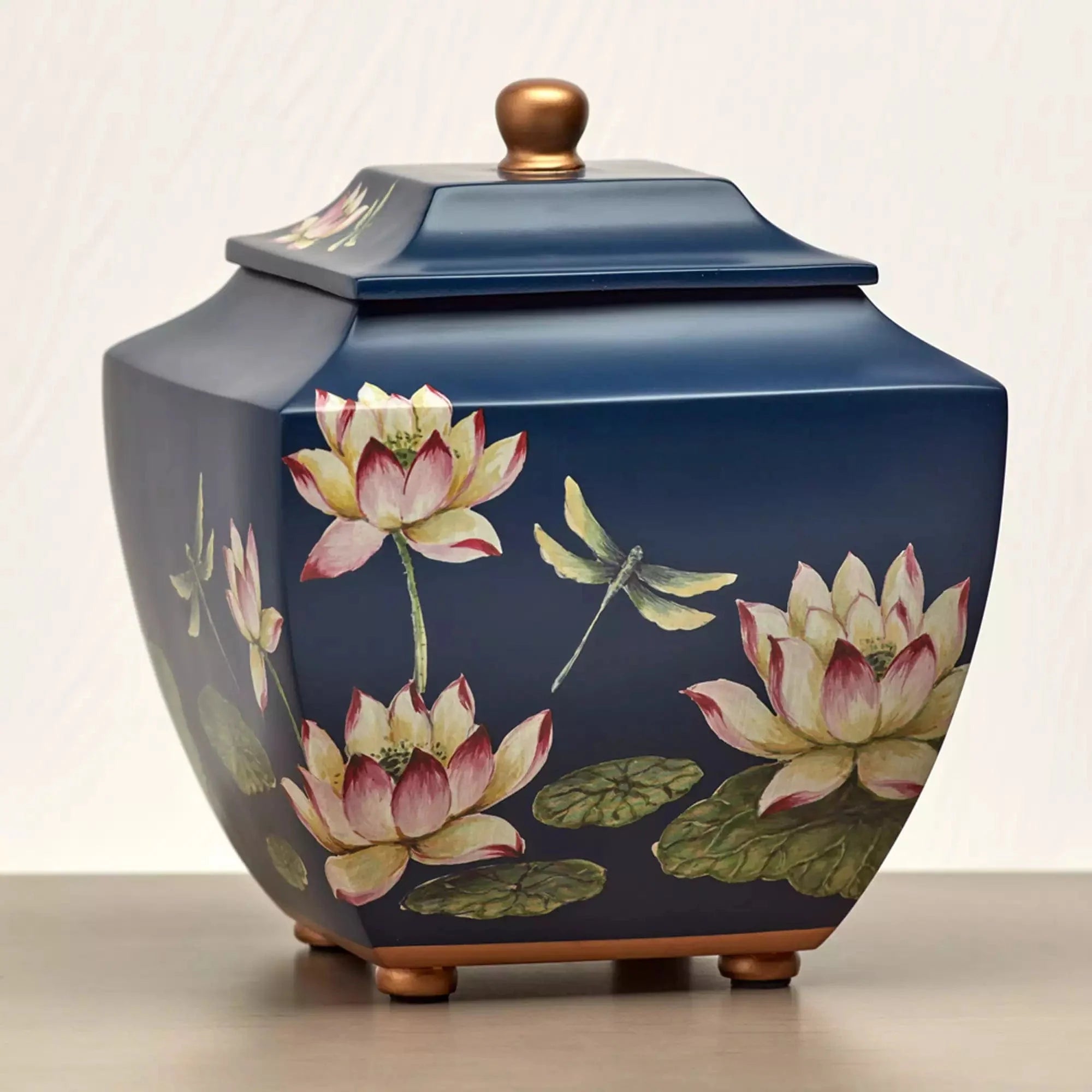 Floral Waterlily Dragonflies Large Adult Urn