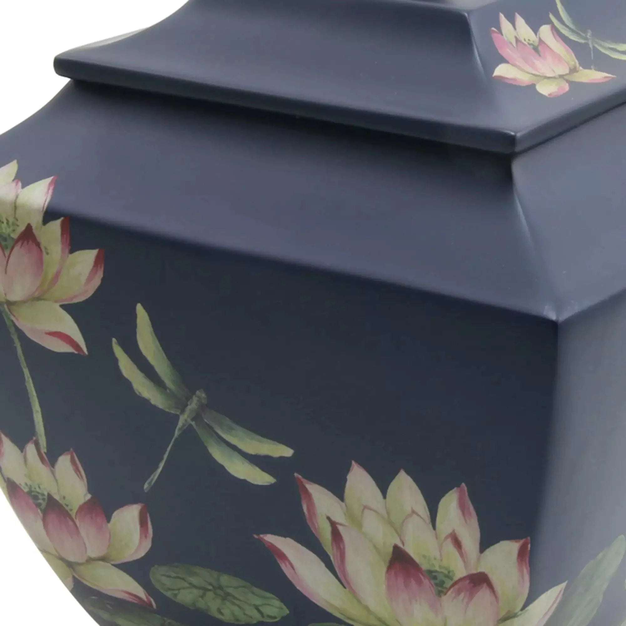 Floral Waterlily Dragonflies Large Adult Urn