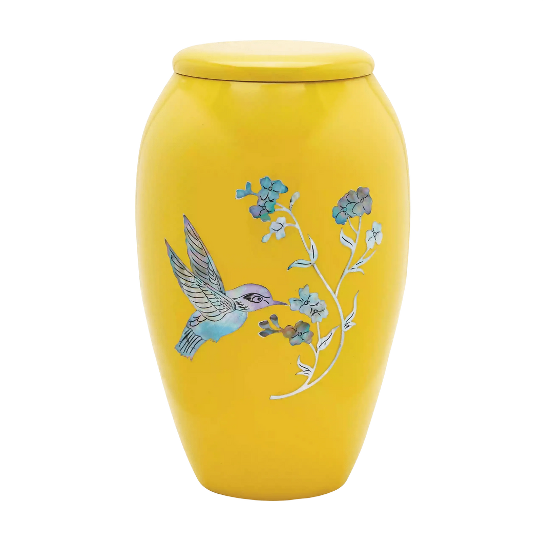 Designer Urn - Yellow Hummingbird