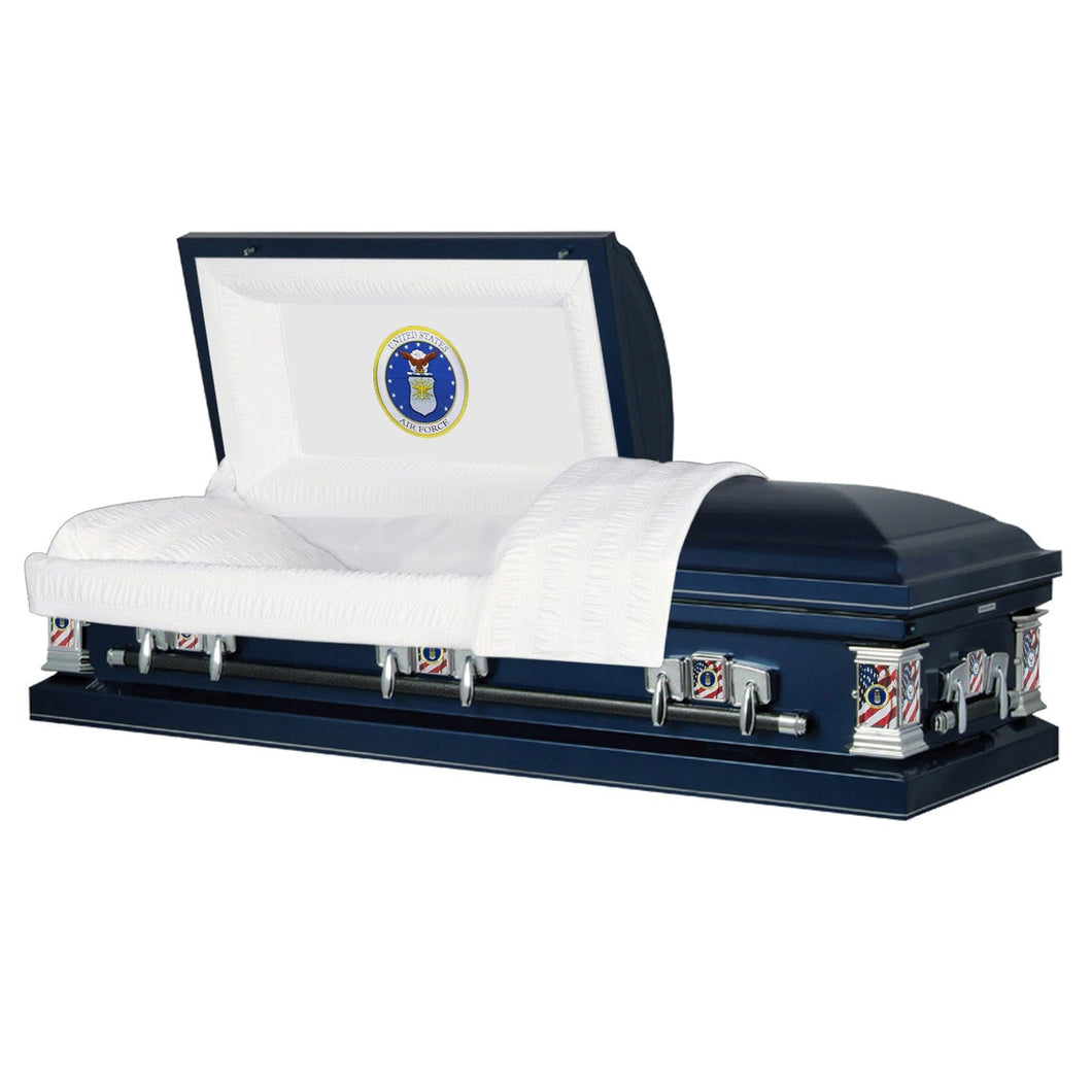 Military Premier | Air Force Dark Blue Steel Casket with White Interior