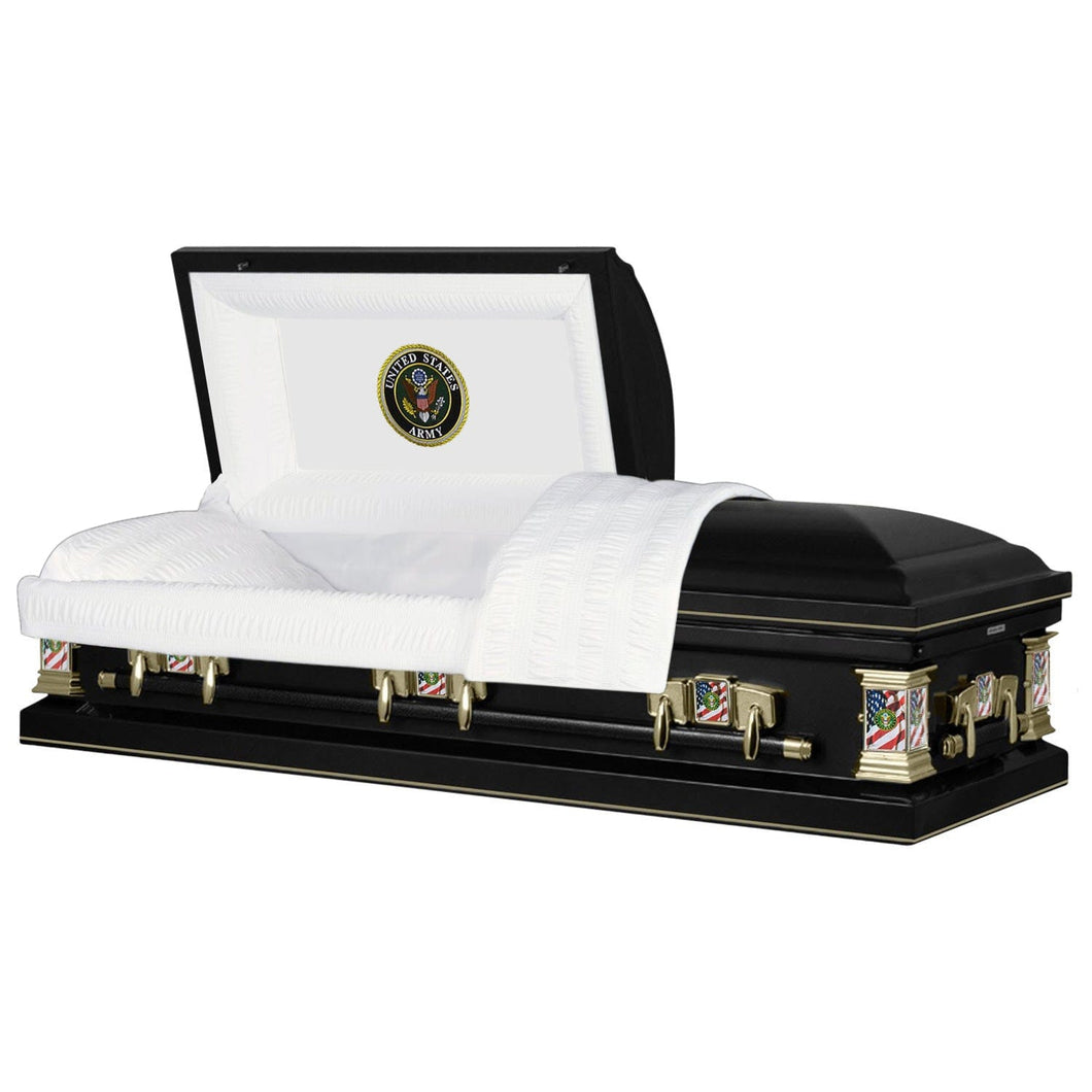Military Premier | Army Black Steel Casket with White Interior