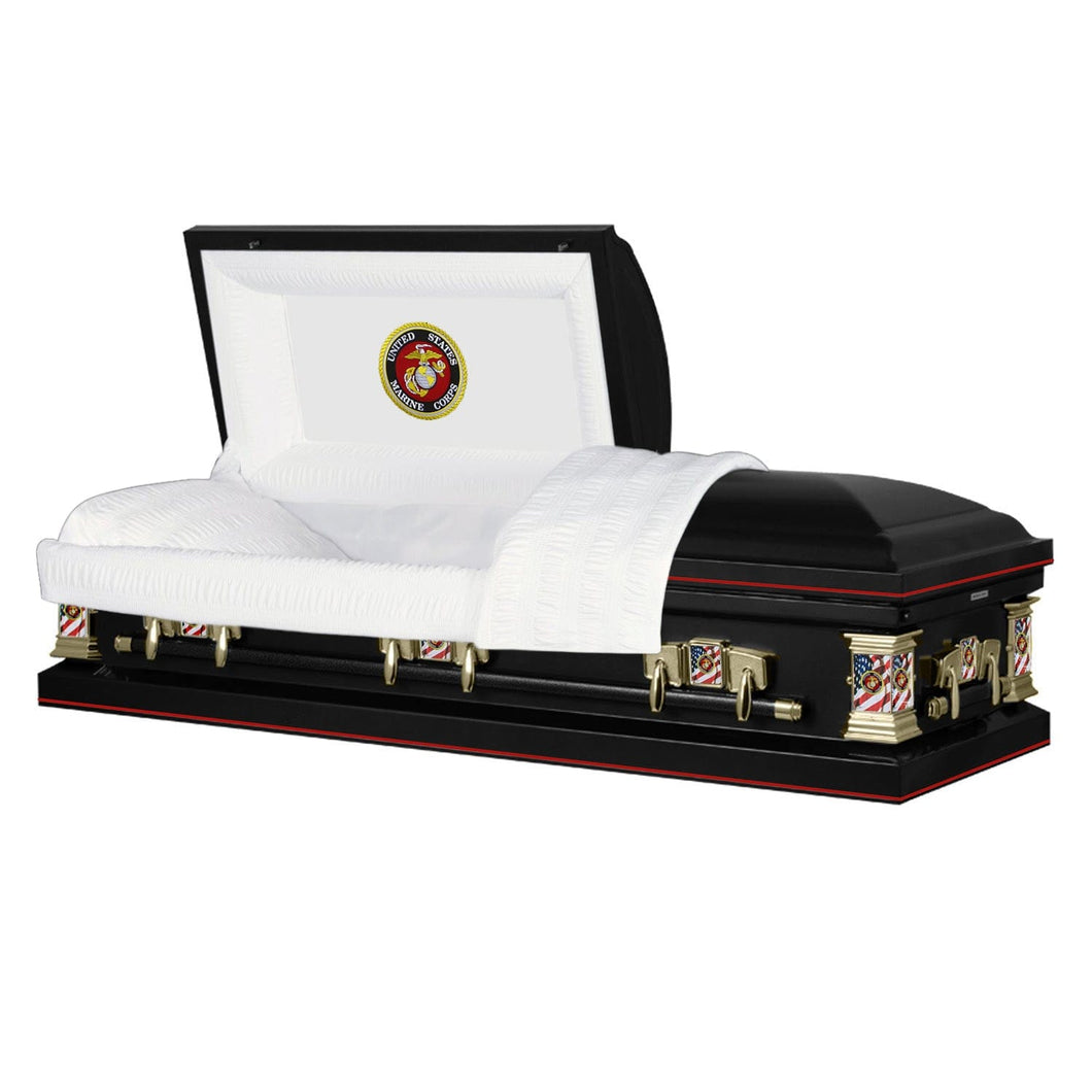 Military Premier | Marines Black Steel Casket with White Interior