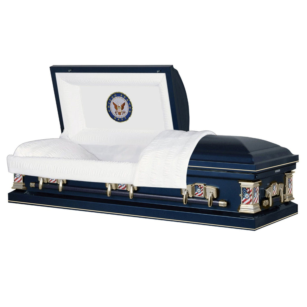 Military Premier | Navy Dark Blue Steel Casket with White Interior