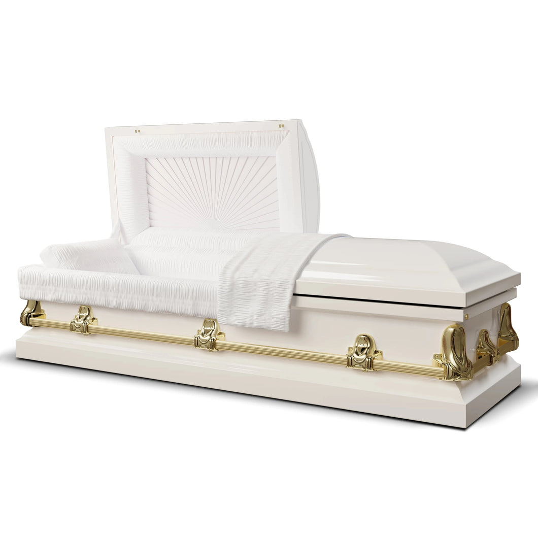 Orion Series | White and Gold Steel Casket with White Interior
