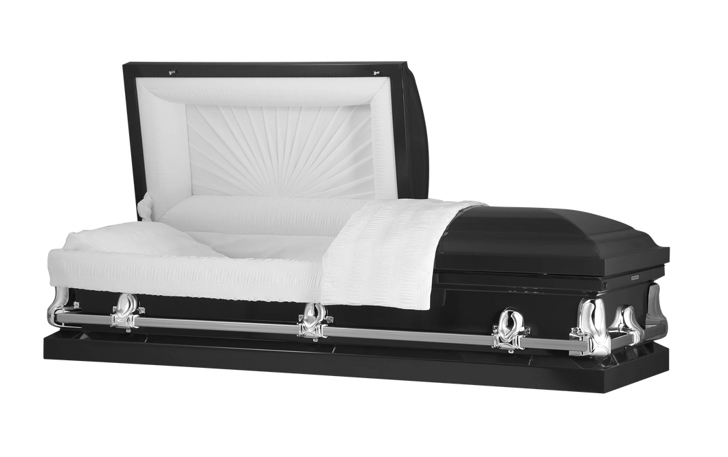 Orion Series | Black Steel Casket with White Interior