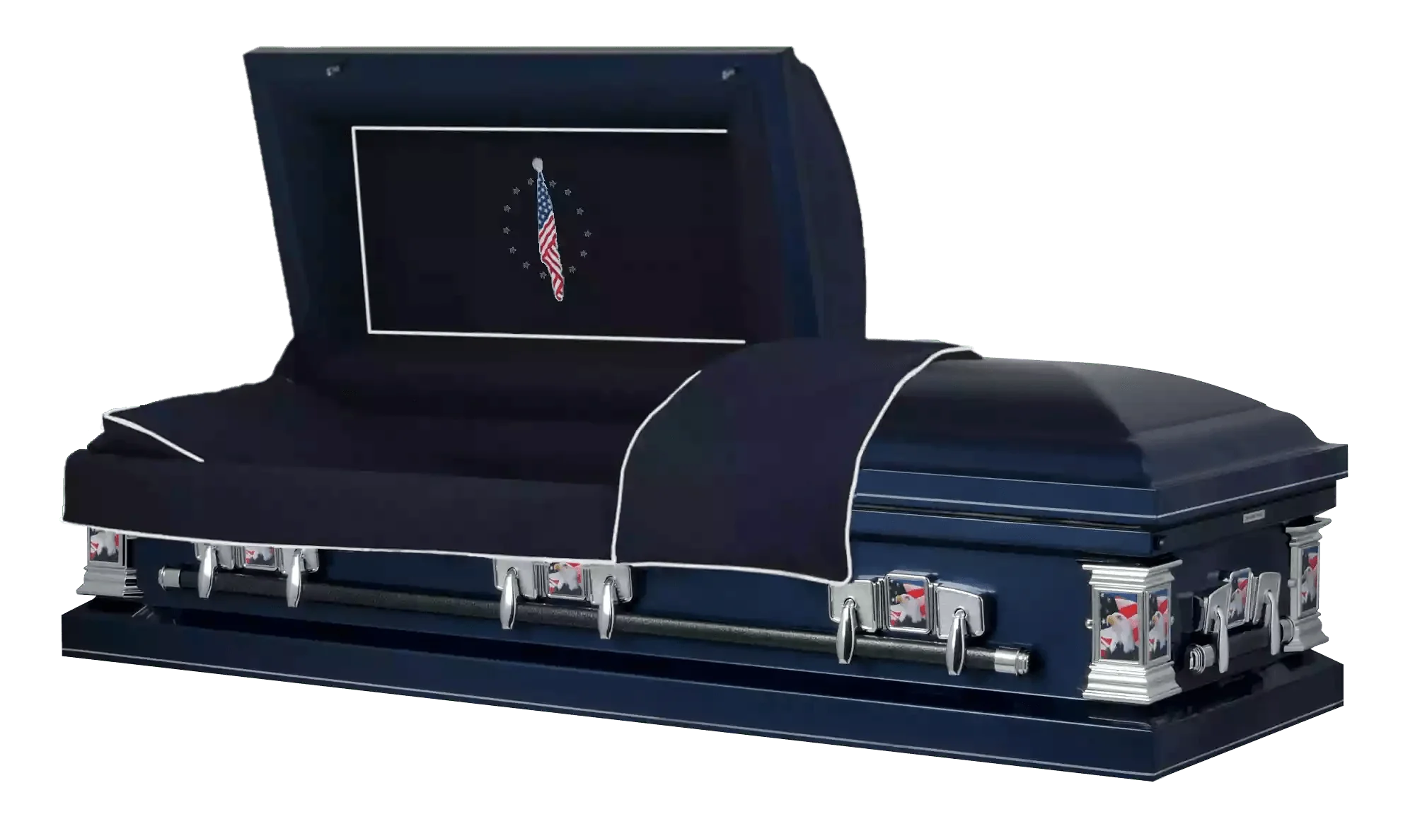 Patriot | Dark Blue Steel Casket with Dark Blue Interior and Flag at Rest Head Panel