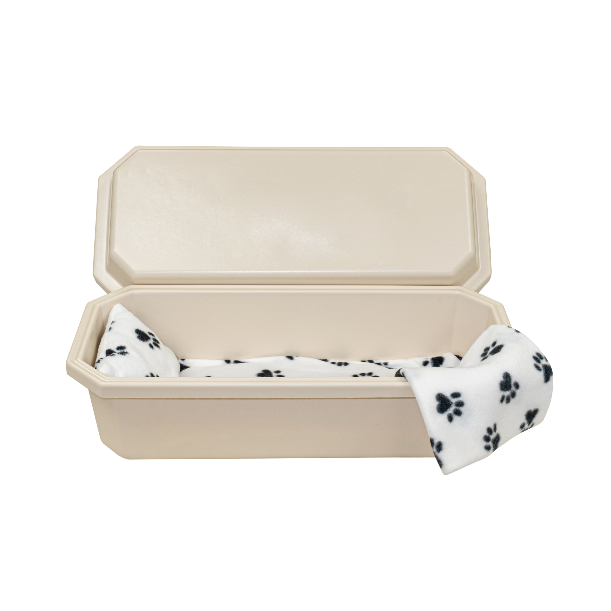 Standard Pet Casket | Almond with Black Paw Print