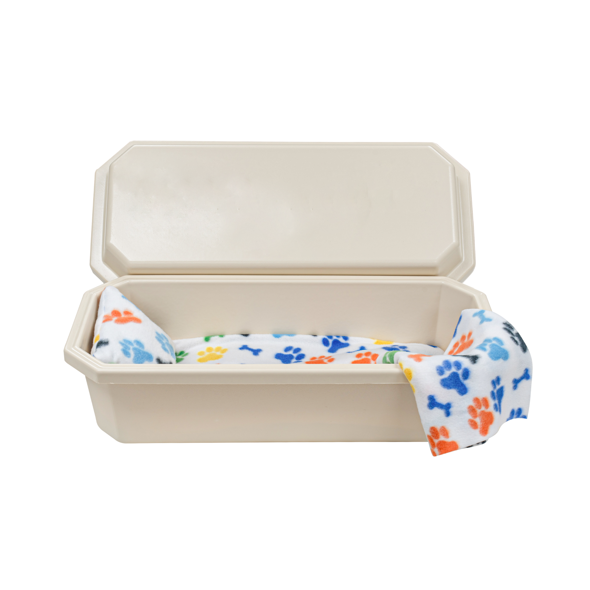 Standard Pet Casket | Almond With Rainbow Paw