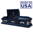 Load image into Gallery viewer, Patriot | Dark Blue Steel Casket with Dark Blue Interior and Flag at Rest Head Panel
