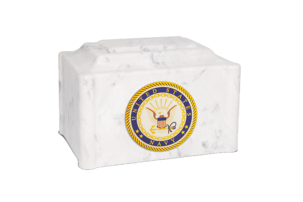 White Military Marble Cremation Urn | US Navy