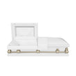 Load 3D model into Gallery viewer, Orion Series | White and Gold Steel Casket with White Interior

