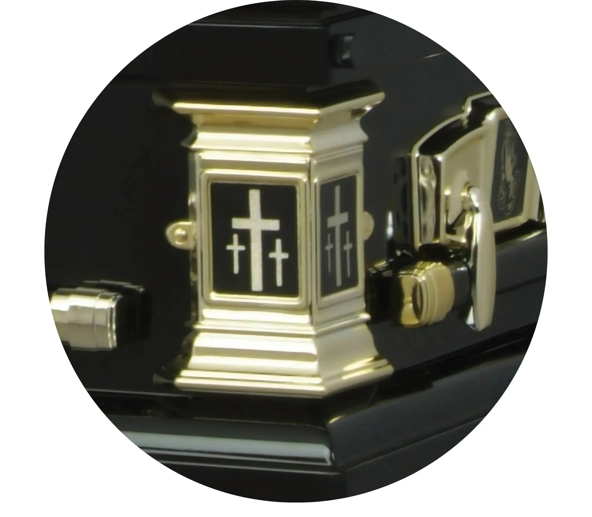 Black and Gold Cross | Black Steel Religious Casket