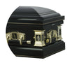 Load image into Gallery viewer, Black and Gold Cross | Black Steel Religious Casket
