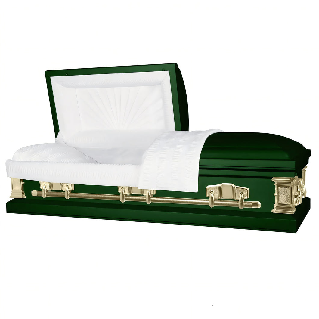 Satin Series | Hunter Green Steel Casket with White Interior
