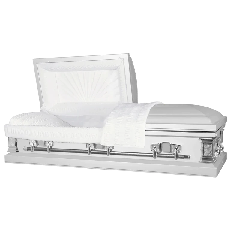 Satin Series | White and Silver Steel Casket with White Interior