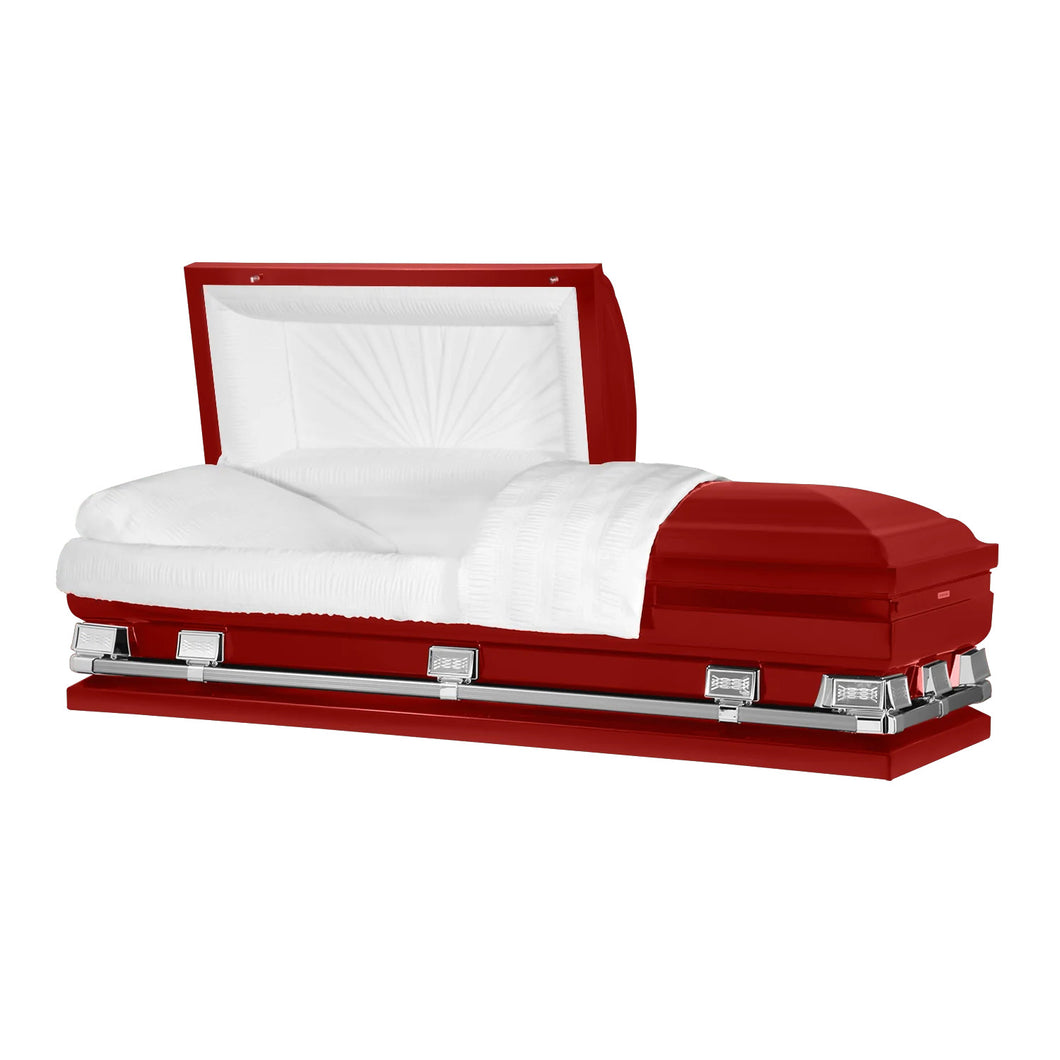 Atlas XL | Red Steel Oversize Casket with White Interior