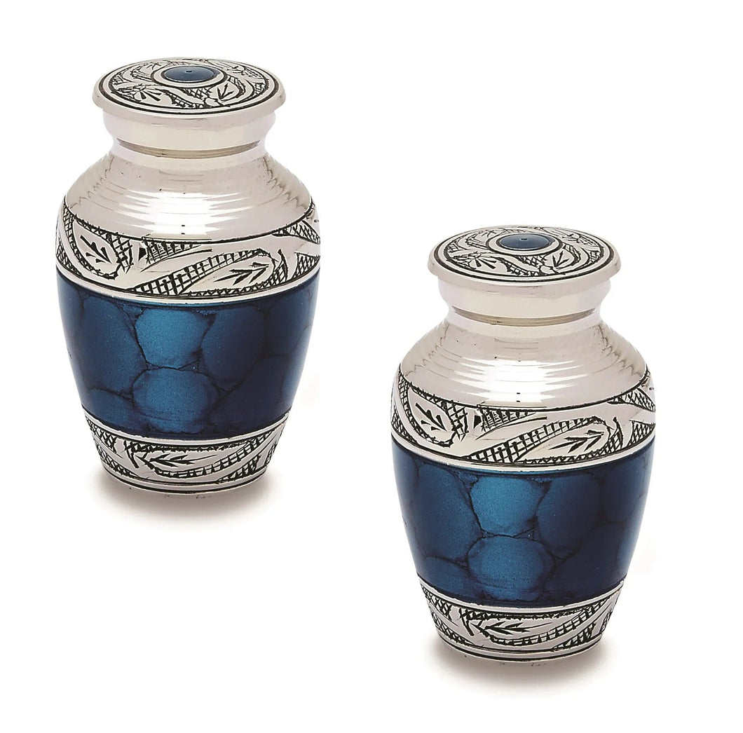 Keepsake Urn Set of 2 Brass Blue Keepsake Urn for Human Ashes Titan