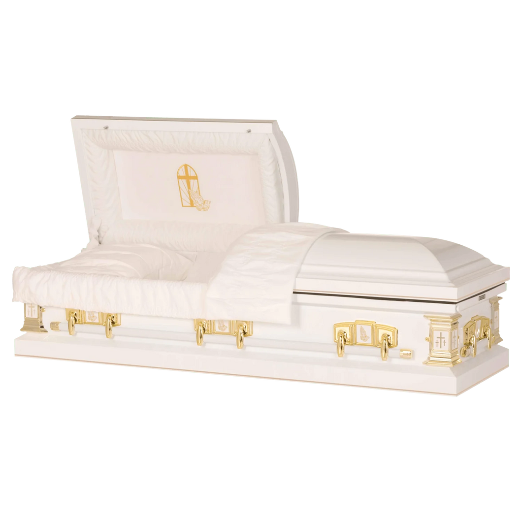 White Cross | White Steel Religious Casket
